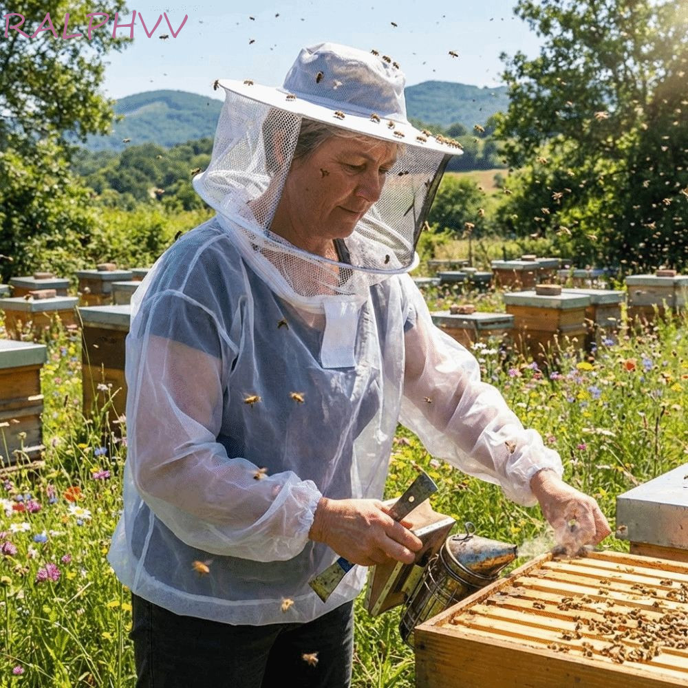 PENTAXZR ชุดการเลี้ยงผึ้ง, Hooded Veil ตาข่าย Smock Bee Keeper Jacket, ปลอดภัยสวมใส่ครึ่ง Body Breathable อุปกรณ์ป้องกันการเลี้ยงผึ้ง