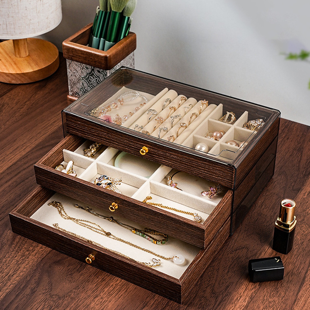 Elegant 3 ลิ้นชักอุปกรณ์เสริม Organizer Custom Dividers Plush Lining ประหยัดพื้นที่หรูหราเครื่องประดับ