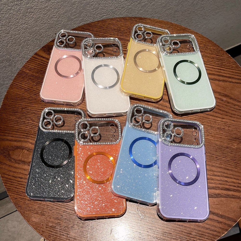 สีส้มสีเขียว พร้อม สีดําพร้อมตัวป้องกันเลนส์สีทึบผงแวววาวเคสโทรศัพท์เหมาะสําหรับ ไอโฟน 17โปรแม็กซ์ 16 15 14 13ป้องกันการตก