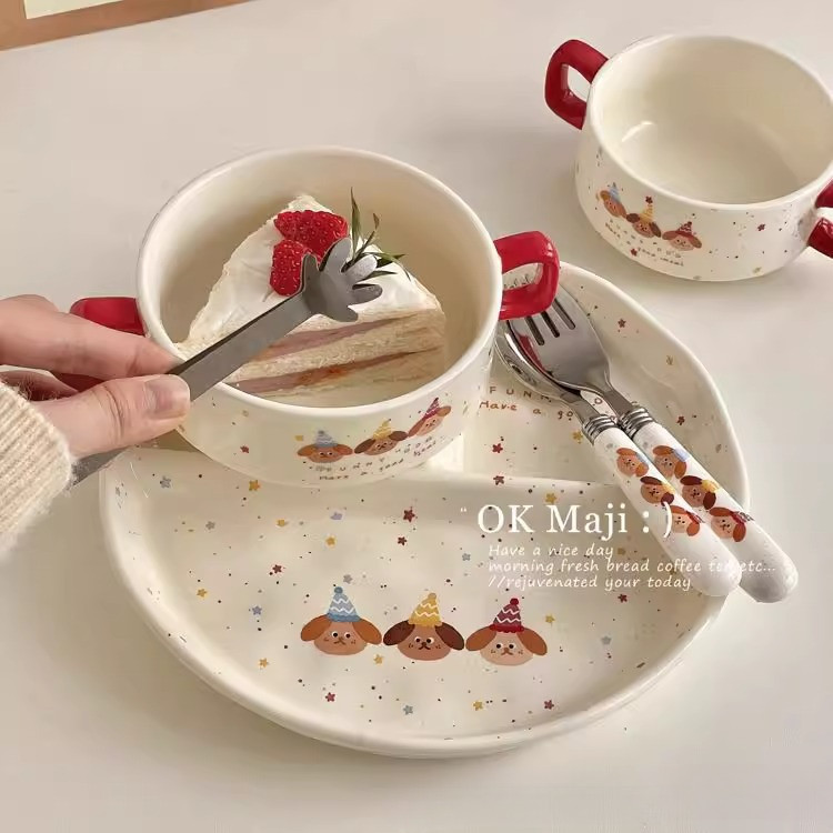 【pgTheBest】ชามก๋วยเตี๋ยวเซรามิกมือจับคู่กันอุ่นปลอดภัย สำหรับนักเรียนกินคนเดียว
