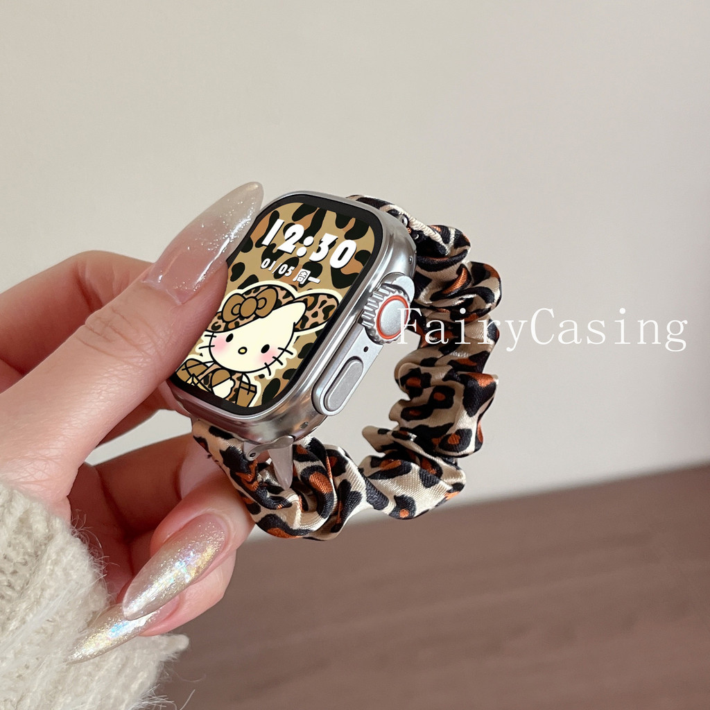 เสือดาวพิมพ์ Scrunchie สําหรับ Apple watch S11 10 46 มม.44 41 40 42 มม.38 45 มม.Ultra 2 49 มม.สร้อยข้อมือไนลอน iWatch SE 9 8 7 6 band