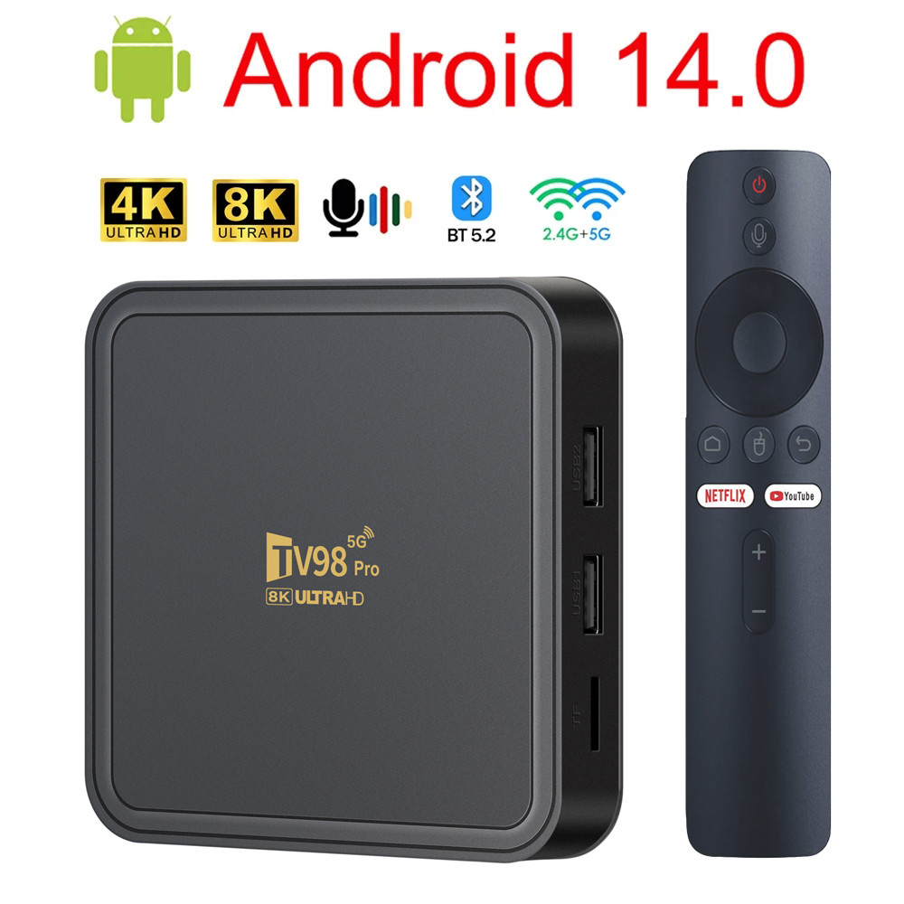 มีในสต็อกTV98 PRO กล่องทีวี Android 14 ATV H313 Quad Core 5G Dual Wifi 8K 4K Media Player TB 5.2 รอง