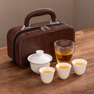 เซ็ตชงชากงฟูเซรามิคขาว ก้ายกว่านพร้อมถ้วยชา 3 ใบ และเหยือกกง…