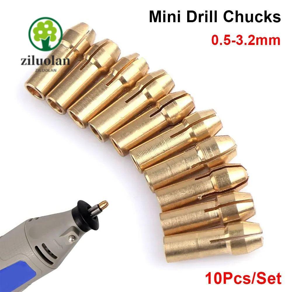 Ziluolan 10 ชิ้น Mini เจาะ Chucks, ทองเหลือง 4.8 มิลลิเมตร Shank เจาะโลหะ Chucks Collet, 0.5 มิลลิเมตร-3.2 มิลลิเมตรเครื่องมือโรตารี่สําหรับ Dremel ราคา ถูกที่สุด ดีลบีเคเค
