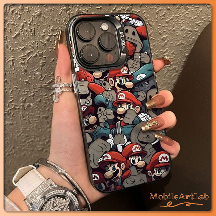 🔥 ซุปเปอร์มาเรีย ลายการ์ตูน โลหะชุบโลหะด้วยไฟฟ้า ไอโฟน11 สำหรับ iPhone12 13 14 15Pro MAX X XS XR 7 8Plus