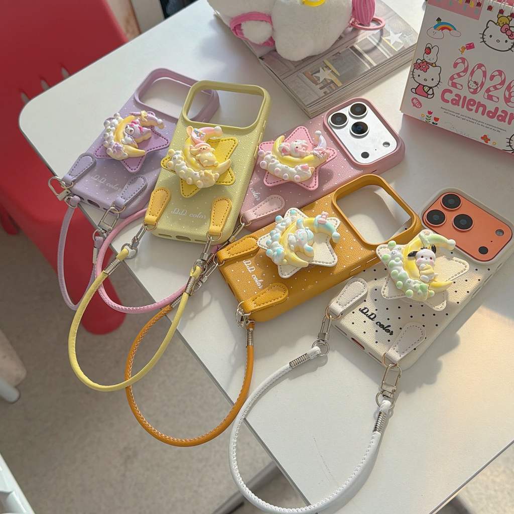 การ์ตูนน่ารัก Polka Dot 3D สเตอริโอ Kuromi พร้อม Lanyard เคสโทรศัพท์สําหรับ iPhone 11 12 13 14 15 16 17 Pro Max Plus Air หนังกันกระแทกปกหลัง