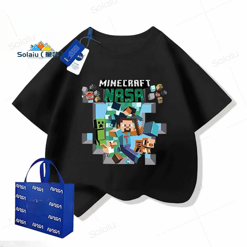 เสื้อยืดใหม่มายคราฟ แขนสั้น นุ่มสบายสไตล์เกาหลี สำหรับเด็กเล็กถึงวัยรุ่น