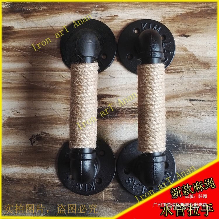 มือจับประตู ประตูไม้สีดําพื้นผิวติดตั้งที่เรียบง่ายจับอเมริกันโบราณเชือกป่านประตูบานเลื่อนศิลปะเหล็ก