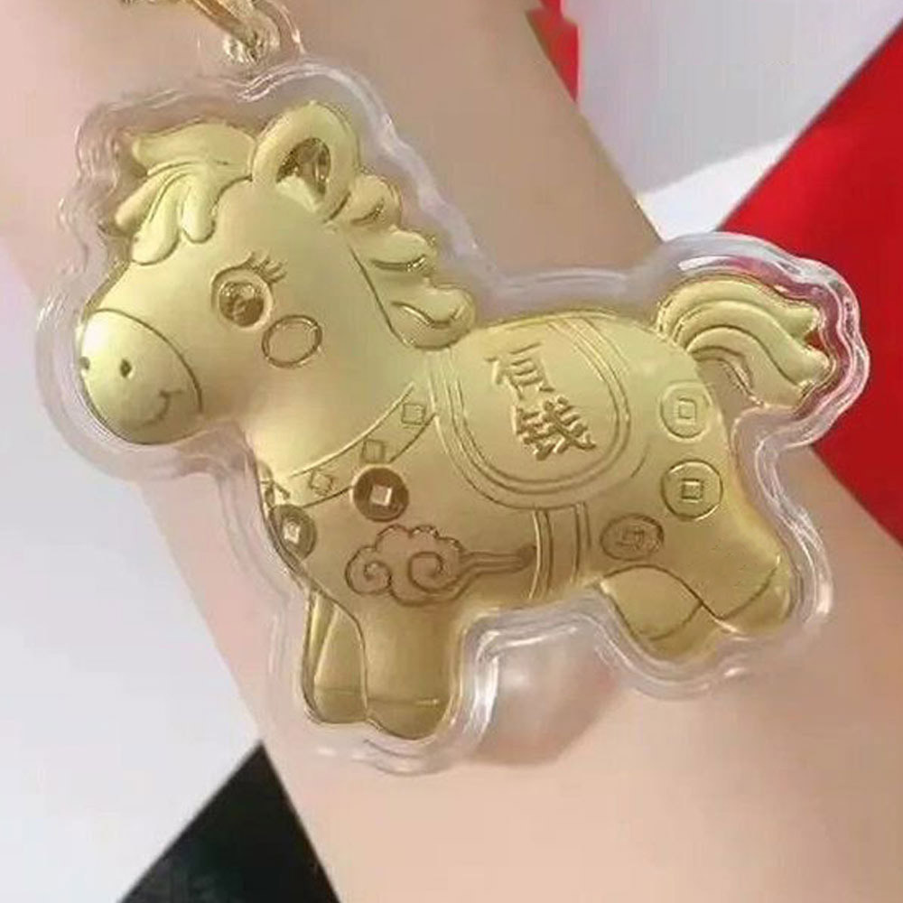 จี้ห้อยกระเป๋าตกแต่ง Lucky Zodiac Horse พวงกุญแจเชือกเส้นเล็กเลียนแบบฟอยล์สีทอง 1 ชิ้น - รูปที่ 6