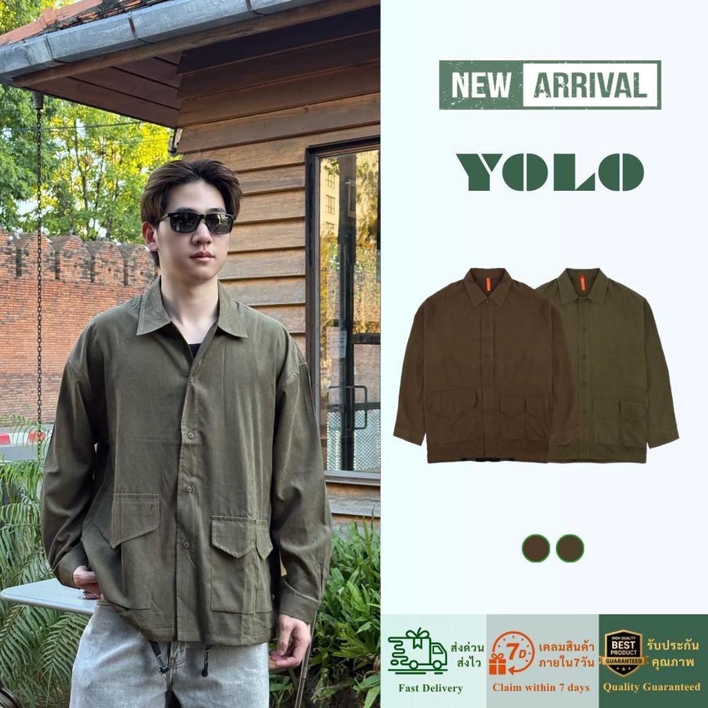 YOLO เสื้อเชิ้ต OVERSIZE เสื้อเชิ้ต เสื้อเชิ้ตไตส์เกลาหลี เสื้อเชิ้ตสำหรับผู้ชาย  ติดกระดุมหน้า Y262389