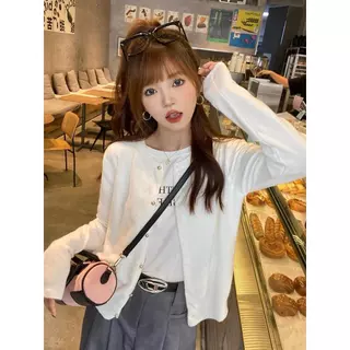 Chili Koko ฤดูใบไม้ร่วงใหม่สไตล์ถัก เสื้อคลุมคาร์ดิแกนทรงคอกลมแต่งกระดุมทองแขนยาว มี 8 สี 88010