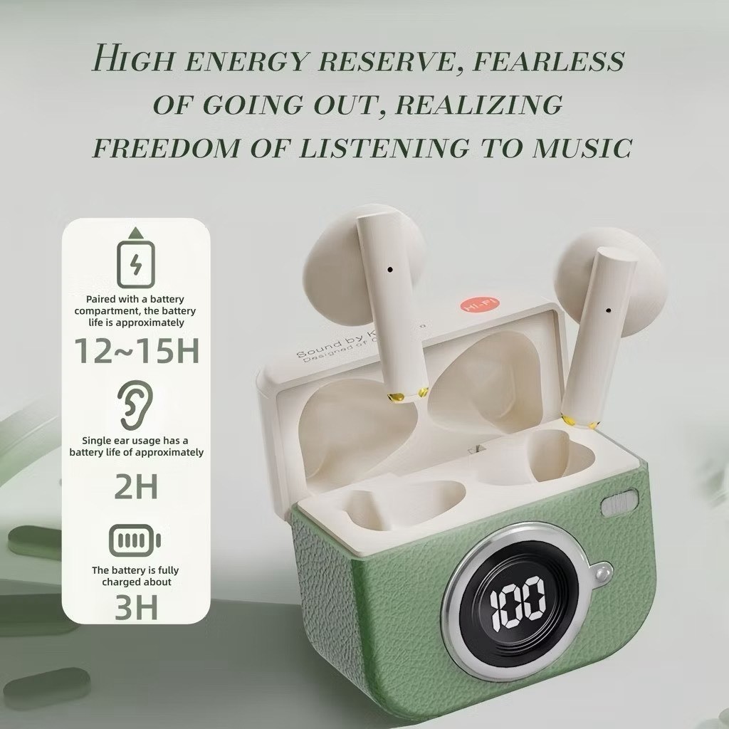 TWS หูฟังบลูทูธไร้สาย Q86 V5.4 ดีไซน์กล้องย้อนยุค แสดงแบตเตอรี่ เสียงดี ใช้งานง่าย ลดเสียงรบกวน - รูปที่ 2