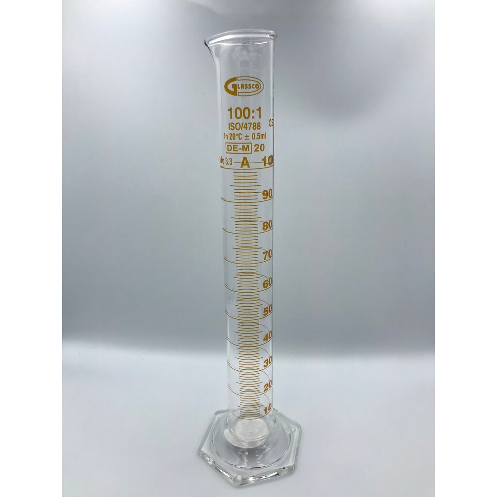 กระบอกตวงแก้ว 100 ml "Glassco" Class A Glass Measuring Cylinder