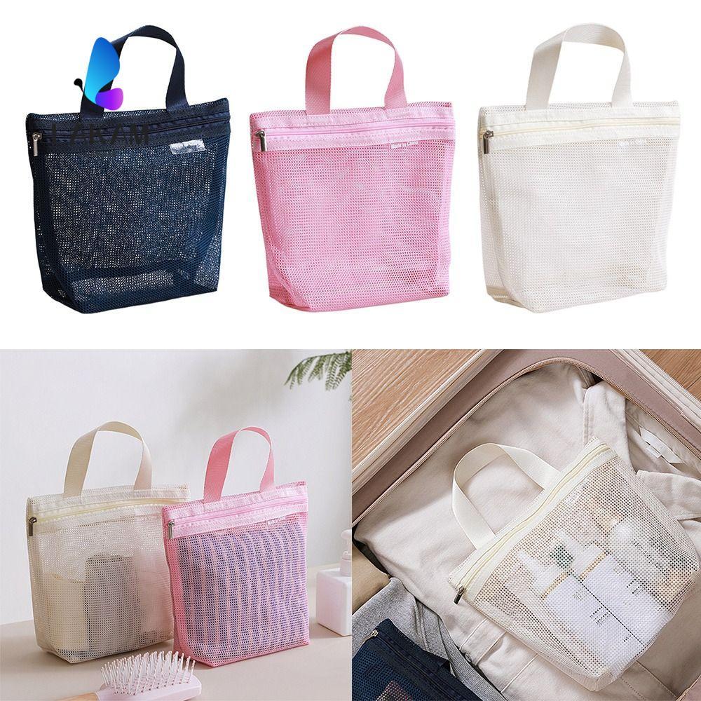 LAKAM Storage Hadbag, กระเป๋าแป้งตาข่ายโปร่งใสความจุขนาดใหญ่, กระเป๋าเครื่องสําอาง Reuse แบบพกพา