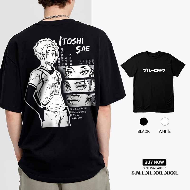 ชุด MADFACE - BLUE LOCK - เสื้อพิมพ์อนิเมะ - เสื้อยืดผ้าฝ้ายสีดำแบบยูนิเซ็กซ์