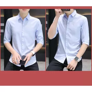 ZENOX เสื้อแขน3/4ผู้ชาย ลายสไตล์เกาหลี สลิมฟิต ผ้าไหมน้ำแข็ง เหมาะสำหรับใส่ทำงานหรือลำลอง