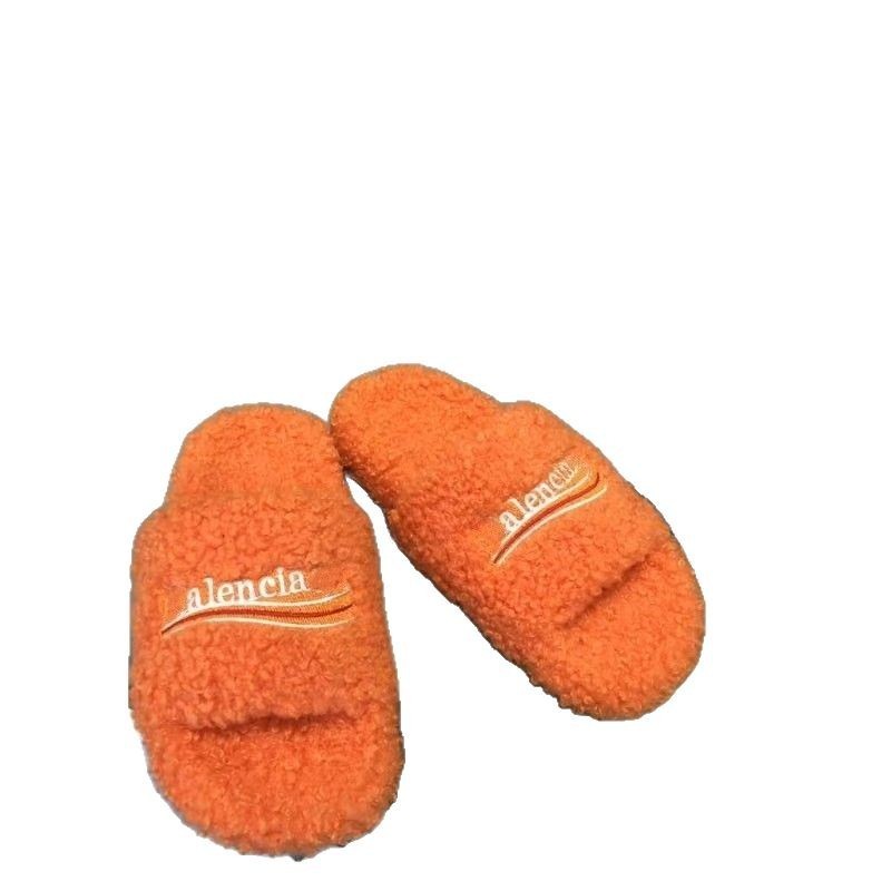 TOP เย็บปักถักร้อย B Home Paris Word Fluffy รองเท้าแตะผู้หญิงรองเท้าแตะขนสัตว์ใหม่สําหรับคู่รัก 2GY5