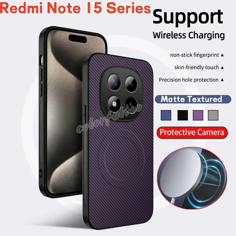 Redmy Note17 2026 คาร์บอนไฟเบอร์ Matte Skin รู้สึกกันกระแทกสําหรับ Redmi หมายเหตุ 15 Pro Plus 15Pro + Note17ProMax 4G 5G แม่เหล็กชาร์จไร้สายเคสโทรศัพท์ Soft TPU กันชนปกหลัง