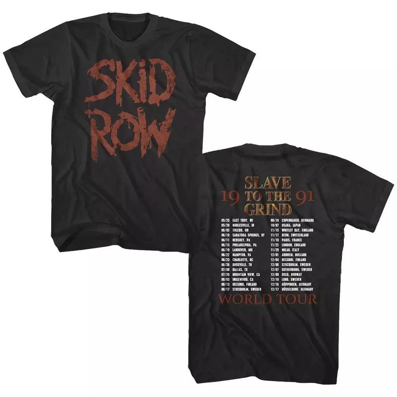 ทัวร์ Skid Row Slave to the Grind 1991 วงดนตรีเมทัลร็อค สินค้าดนตรี เสื้อยืดคอกลมผ้าฝ้ายบริสุทธิ์สำหรับผู้ชายและผู้หญิง