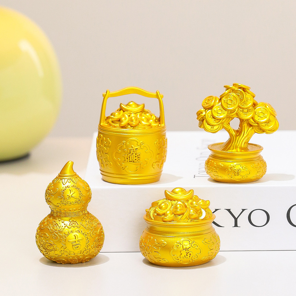 Golden Cornucopia Fortune Tree A Barrel Golden Gourd Fulu เครื่องประดับตกแต่งบ้านงานฝีมือเรซินเครื่อ