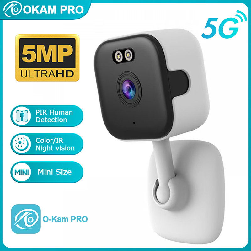 OKAM PRO APP กล้อง HD 5MP Mini 5G WiFi กล้องในร่มการตรวจจับมนุษย์ 5X ZOOM Baby Monitor 24/7 บันทึกวิ