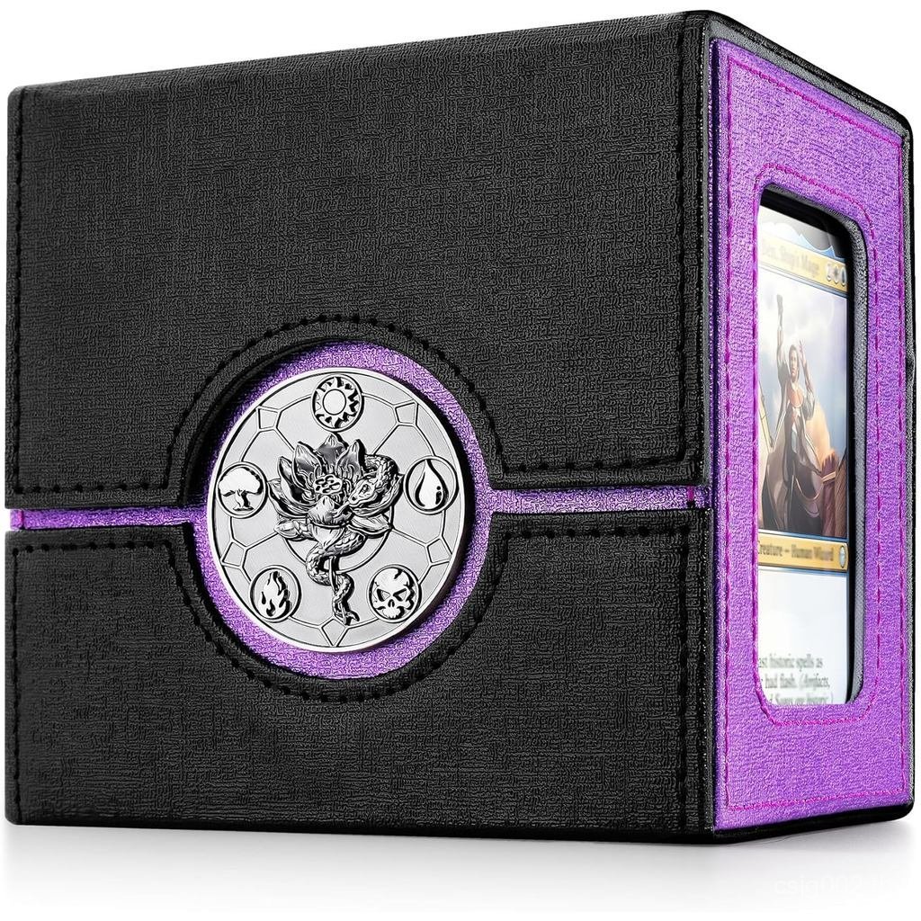 Kabinka Commander Deck Box สําหรับ MTG พร้อมถาดลูกเต๋า, กล่องการ์ดพร้อมสัญลักษณ์โลหะ, ถือการ์ดแขนคู่ 100 ใบสําหรับ TCG/PTCG, กล่องเก็บการ์ดพร้อม 35PT Magnetic Card Holder (B