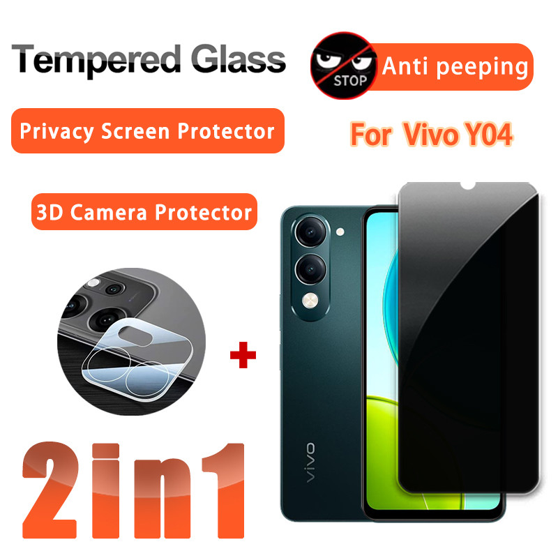 2 ใน 1 ฟิล์มความเป็นส่วนตัว Vivo Y04 ฟิล์มกระจกนิรภัยสำหรับ Vivo Y03t Y03 Y19s Y19 Pro Y18e Y18 Y18t