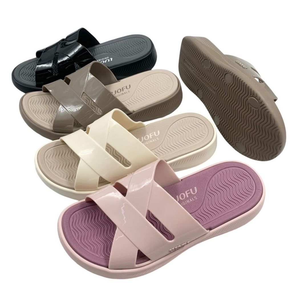 LUOFU รองเท้าแตะ Cross-Top ยางนุ่มนําเข้าผู้หญิง E7223-BRE01 (AO3)