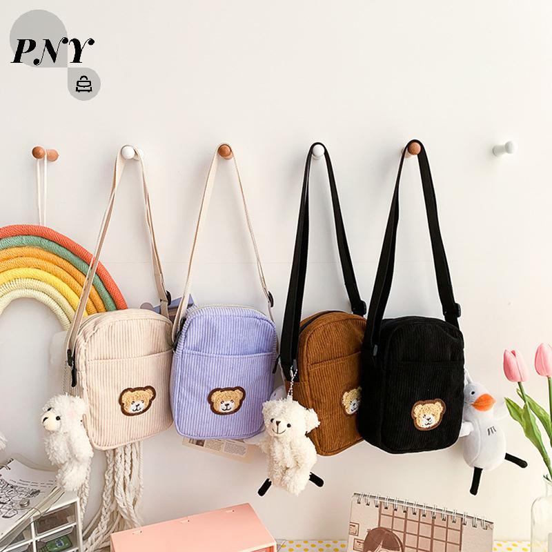 [PNY] Portable Corduroy Bear Phone Crossbody Bag Mobile Phone Coin Purse Fashion Cross Small Bag Cor