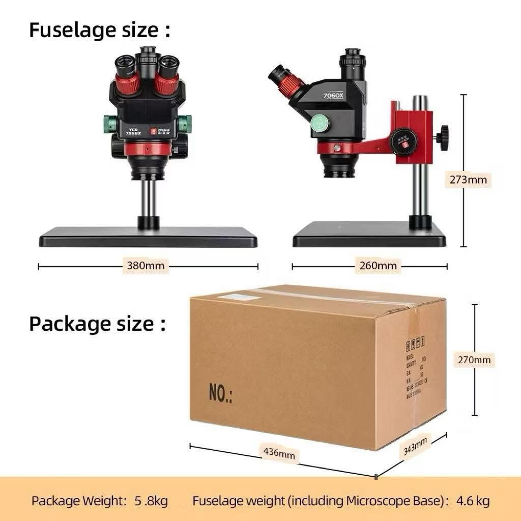 กล้องจุลทรรศน์สเตอริโอแบบสามตา YCS-7060X พร้อมกำลังขยายซิงโครนัส 7-60X