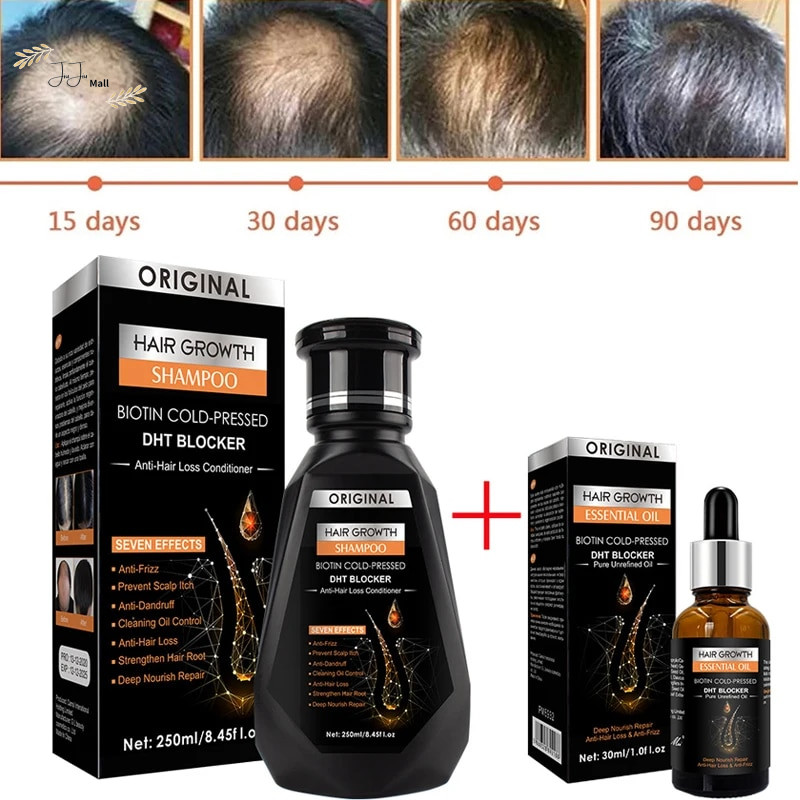 Jiu Hair Growth Essential Biotin Cold-Press Dht Blocker และแชมพูปลูกผม Anti-Hair Loss Conditioner