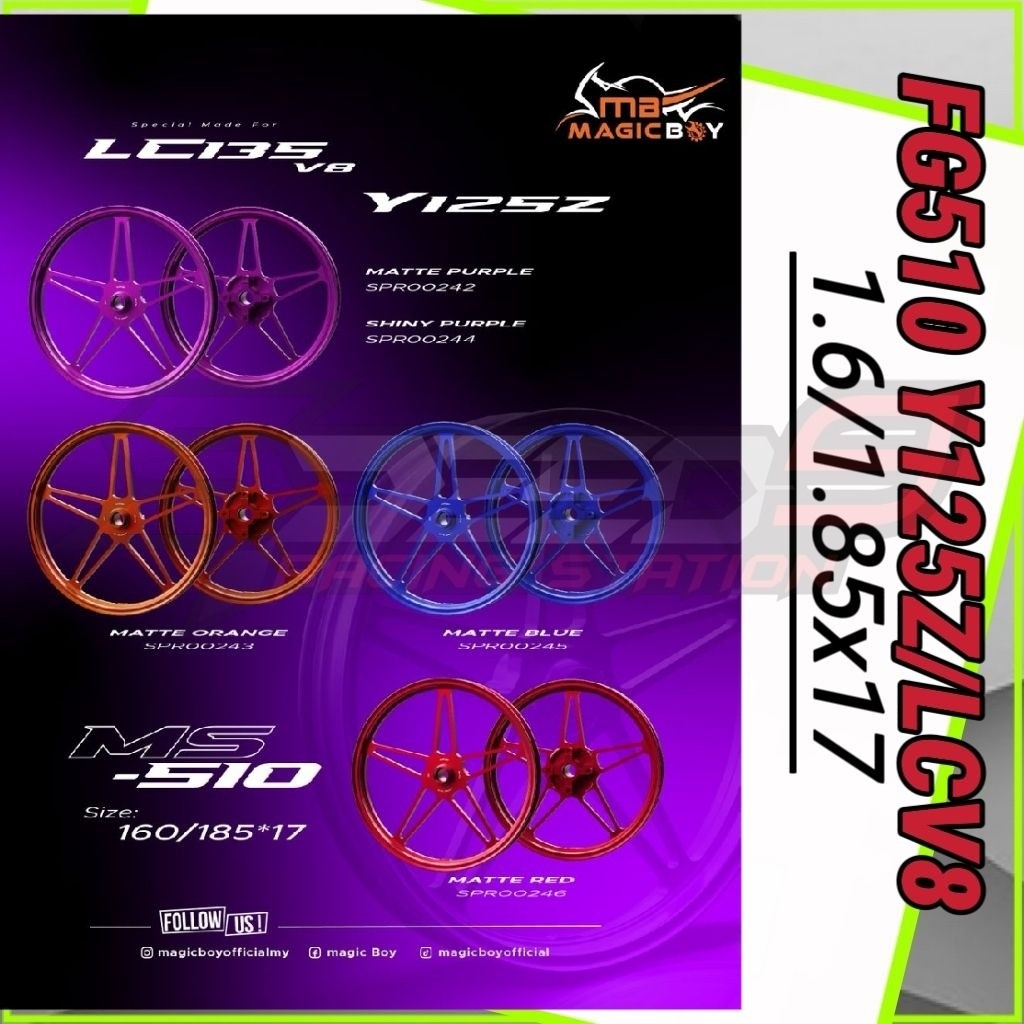 MAGICBOY SPORT RIM FG510 CNC 1.6/1.85x17 FG 510 Y125Z Y125ZR LC5S LCV8 LC135 FI SPORTRIM VIRAL