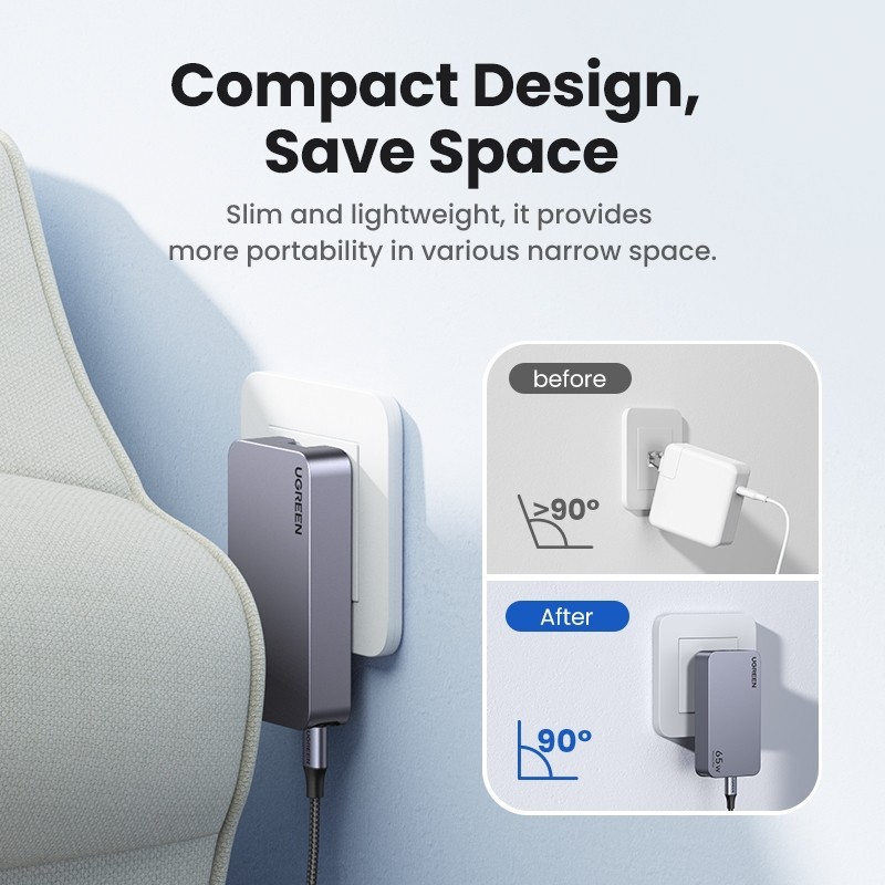 UGREEN GaN 65W Ultra-thin Fast Charger Adapter 3-Port GaN Compact Fast PPS Wall Charger สําหรับโทรศัพท์ Steam Deck ราคา ถูกที่สุด ดีลบีเคเค แกลเลอรีภาพที่ 3