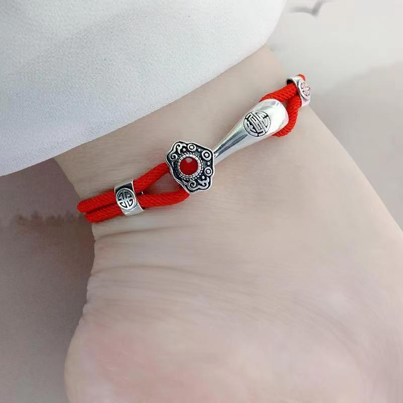 TB Spot Goods#Ethnic Style Ruyi Bracelet Auspicious Red Rope Anklet Couple Woven Men and Women Yearl