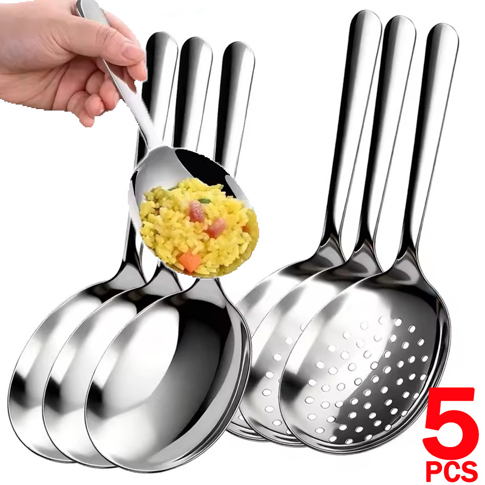 1/2/3/5ชิ้นสแตนเลสช้อนเสิร์ฟ/ซุปรับประทานอาหารช้อนข้าวที่มีรูท่อระบายน้ํา/ครัวทําอาหารช้อนกรอง