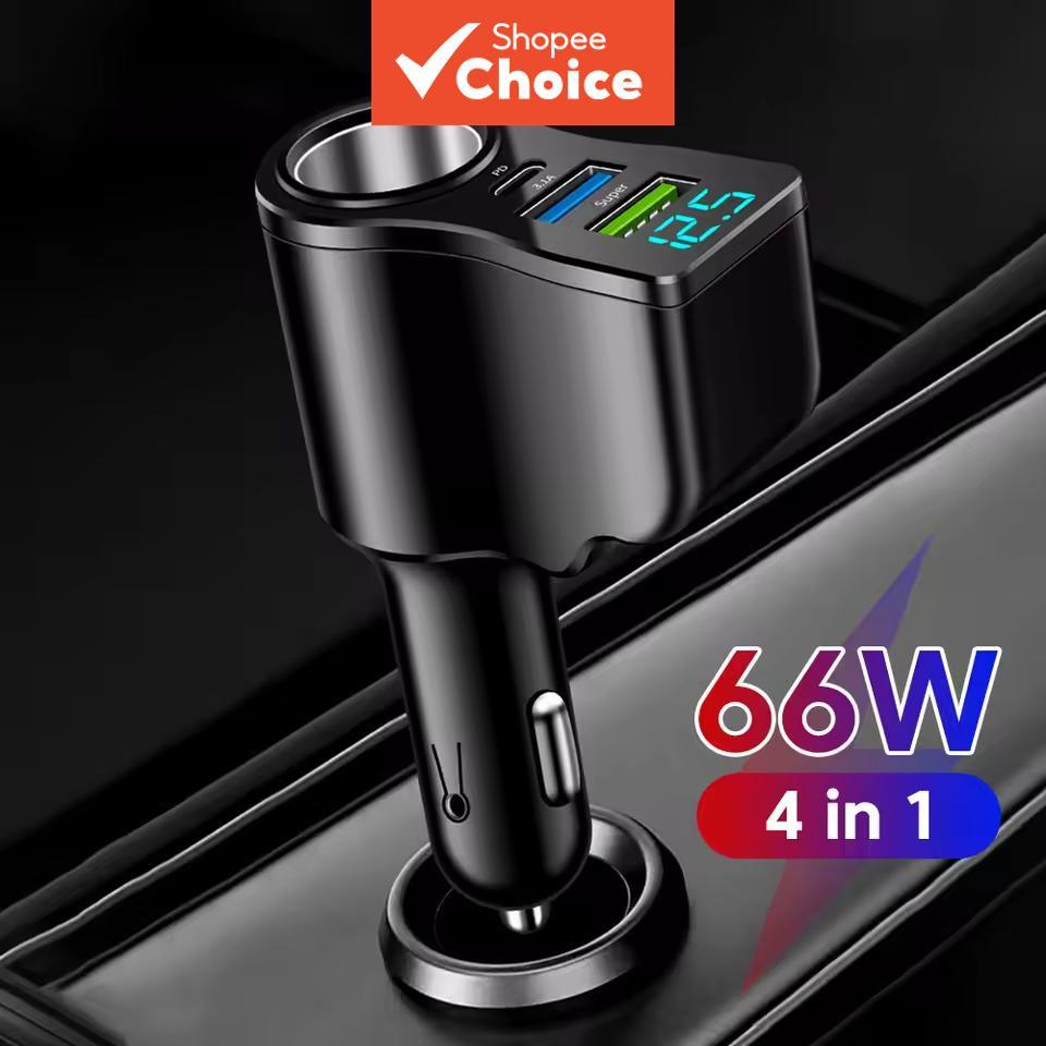 30W Four Port Car Power Adapter Dual USB PD Fast Charging สําหรับ iPhone Huawei iPad