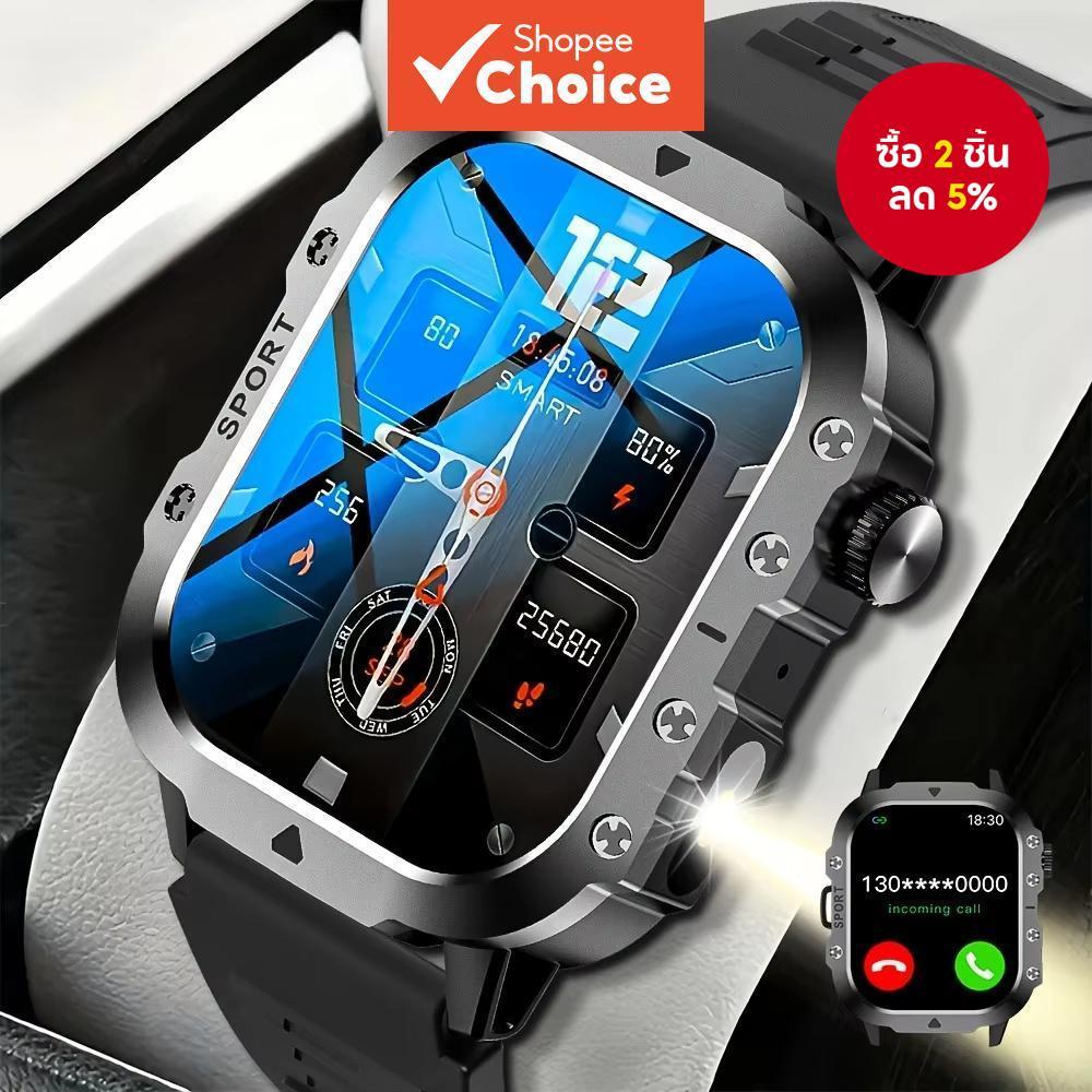 LAXASFIT นาฬิกาข้อมือสมาร์ทวอทช์ผู้ชาย LED ไฟฉายบลูทูธโทรวัดอัตราการเต้นหัวใจสําหรับกิจกรรมกลางแจ้ง