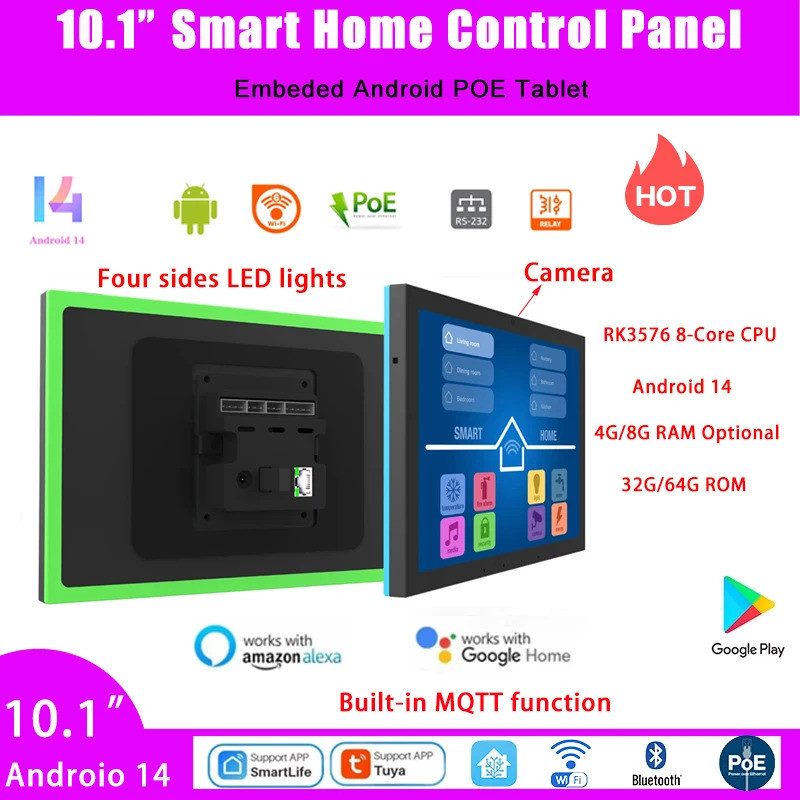 ปัก 10.1 "Android POEแท็บเล็ตสมาร์ทแผงควบคุมบ้านพร้อมไฟLEDในตัวGoogle Play,RS485,I/O,รีเลย์,ฟังก์ชั่