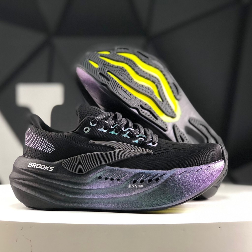 R0NK Brooks Glycerin Max ผู้ชายผู้หญิงสีดํา Cushioning รองเท้าวิ่ง Unisex คู่ไนโตรเจนรองเท้าวิ่งมารา