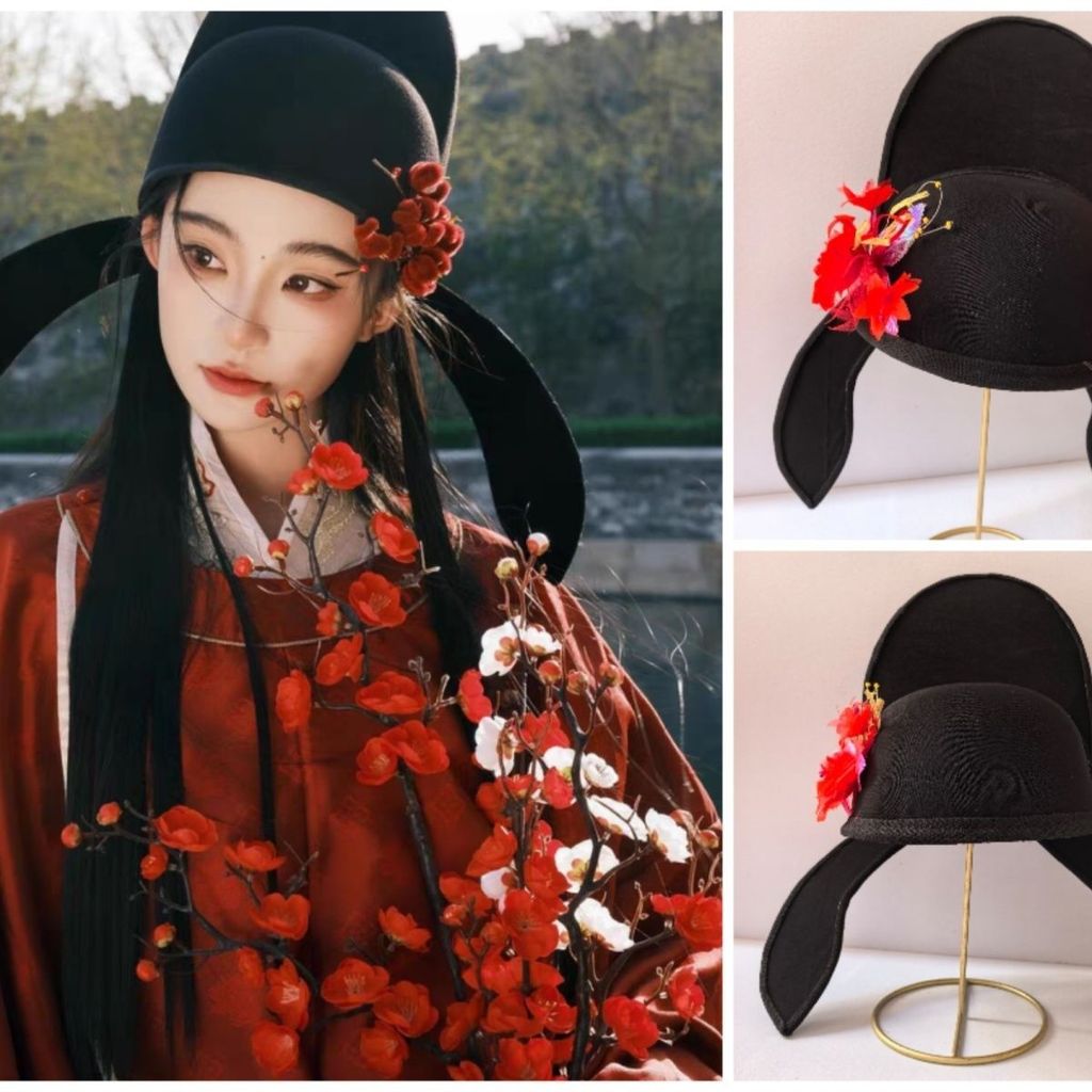 ละครละครเครื่องแต่งกายหมวก Made in Tang Song Dynasty Made Li Bai หมวกปุย Hairpin ดอกไม้ละคร Photo St