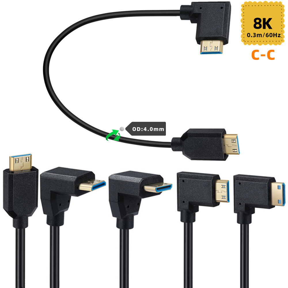 สาย HDMI 2.1 ขนาดเล็กมุม 90 องศา 0.3 ม., 8K@60Hz/4K@120Hz, ชายกับชาย, สําหรับกล้องดิจิตอล, กล้องวิดี