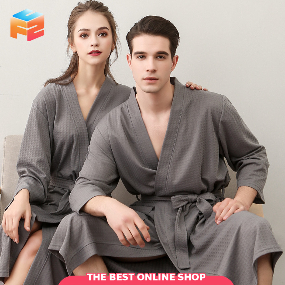 F2C ชุดคลุมอาบน้ำสีพื้น เสื้อคลุมอาบน้ำ สำหรับผู้ชาย เนื้อผ้านุ่มสบาย