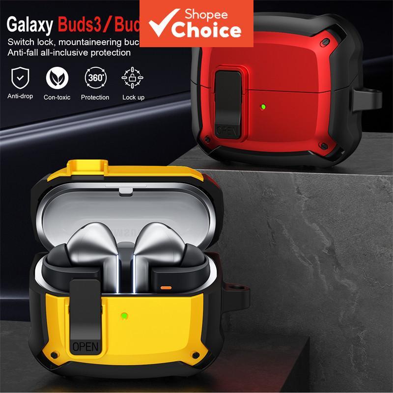 เคสกันกระแทกพร้อมตัวล็อกสําหรับ Samsung Galaxy Buds3 3Pro ของแท้ TPU เคสหูฟังพร้อมตะขอ สําหรับ Buds 