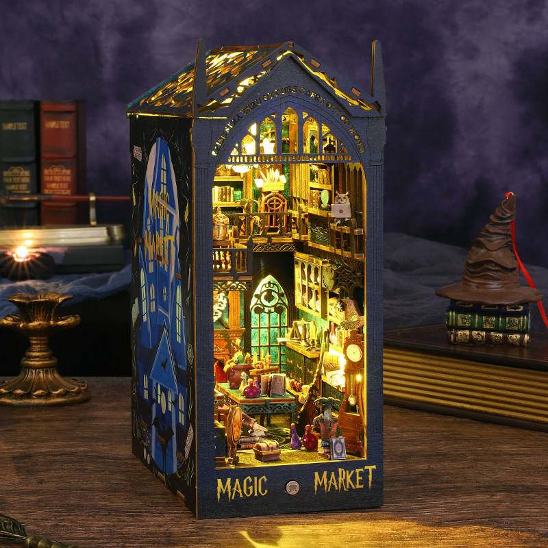 Magic Market Bookstand diy Hut Harry Potter ประกอบปริศนาสามมิติรุ่น Handmade Building Block ของขวัญวันเกิด