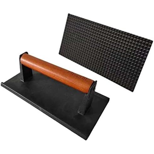 Firs Grill Burger Press 7.08" รอบ, Heavy-Duty เหล็กหล่อ Smash Burger กดสเต็กเนื้อด้ามไม้สําหรับ Blac