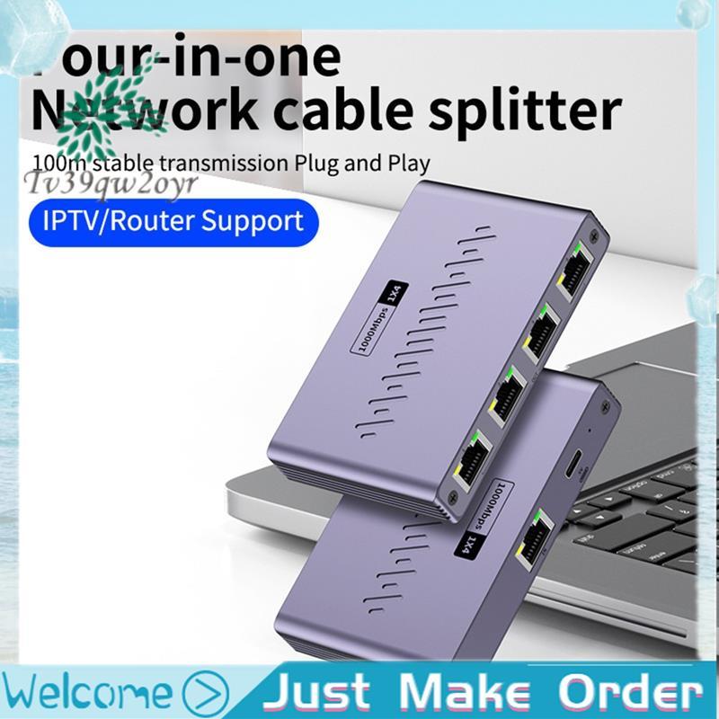Gigabit Ethernet 1000Mbps Splitter 1 ถึง 4 RJ45 LAN Internet Splitter สําหรับทีวีดิจิตอลสําหรับคอมพิ