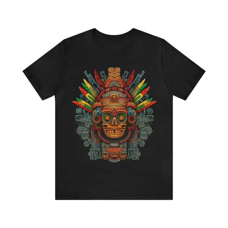 Mexico ขายใหม่ Mictlantecuhtli Aztec Art เสื้อยืดผู้ชาย Mexico Breathable เสื้อยืดผู้ชาย
