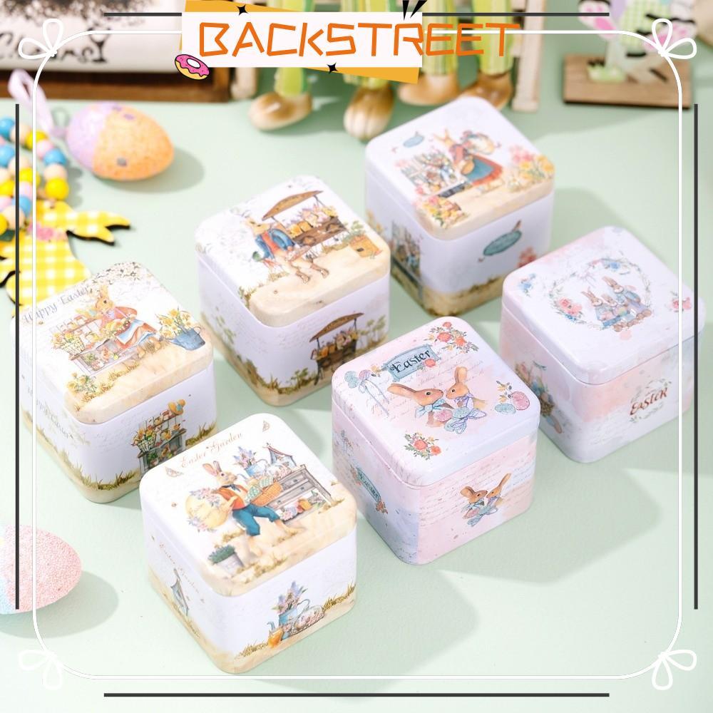 BACKSTAGE Easter Gifts Box, Square Shape วัสดุเหล็ก Easter Party Decor, Candy Package Empty Box Tin 