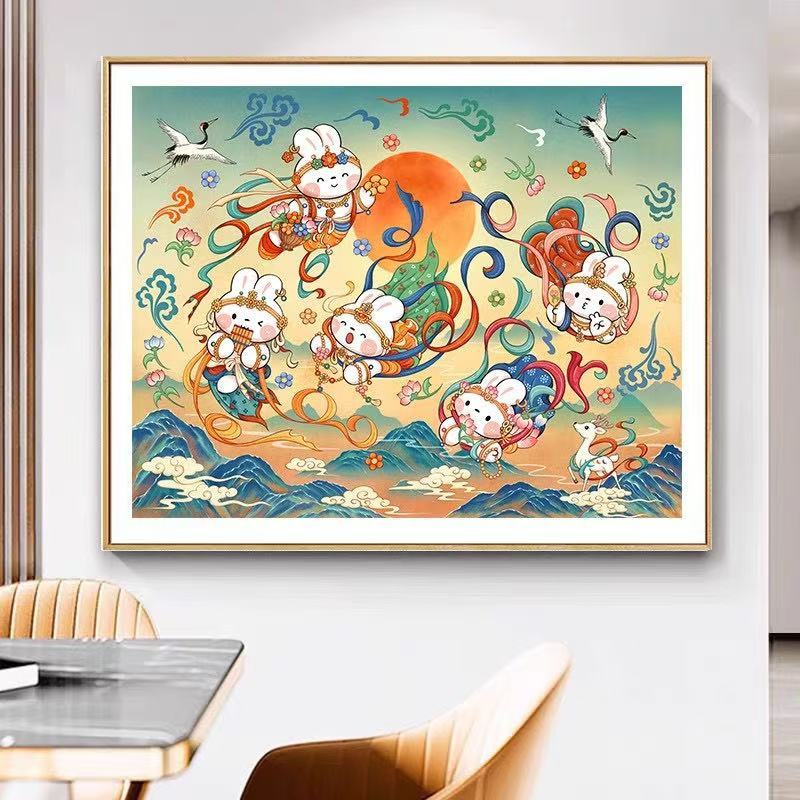 ปักครอสติสสัตว์น่ารักสัตว์เลี้ยงกระต่ายการ์ตูนสไตล์เย็บปักถักร้อยมือประณีต