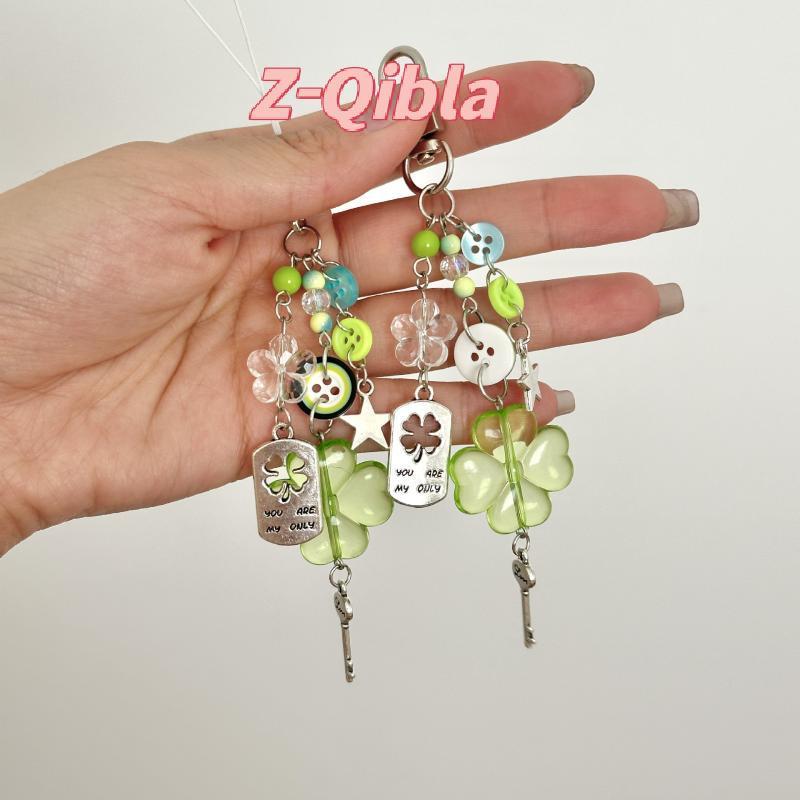 [Z-Qibla-t] 1 ชิ้น Star สีสันปุ่มจี้อะนิเมะสีเขียว Four Leaf Clover คอสเพลย์พวงกุญแจโทรศัพท์ CHAIN K